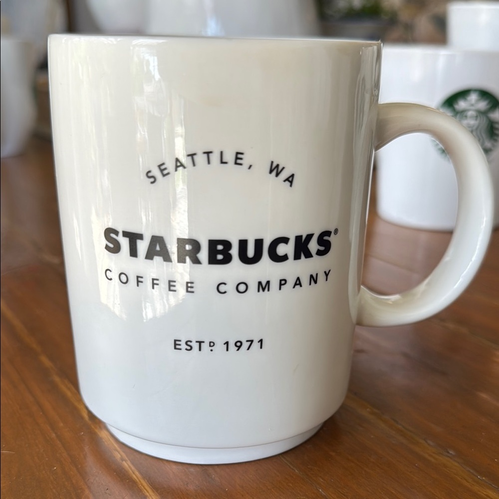 Starbucks White Ceramic Mug with Black Text